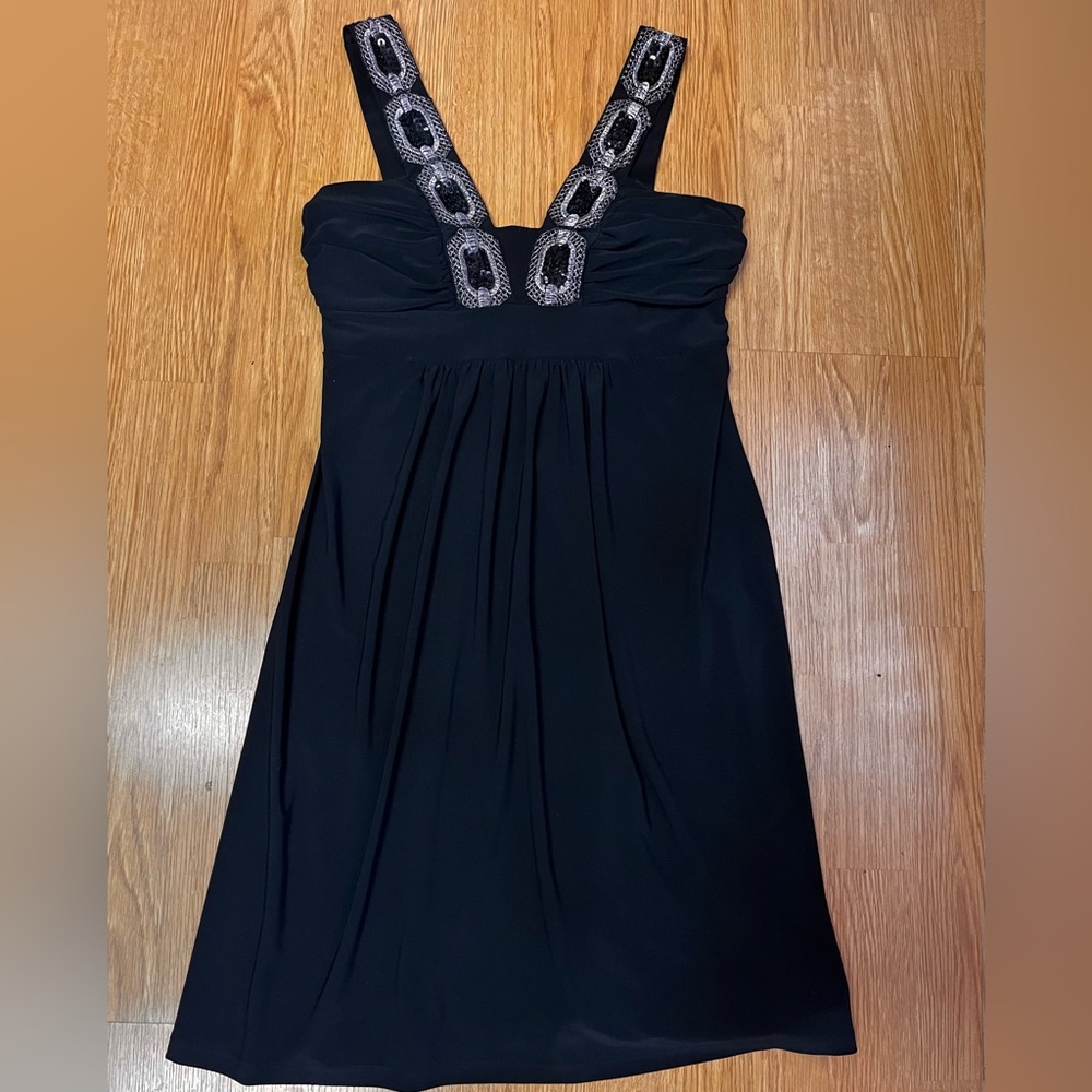 Bisou Bisou Embroidered Strap Black Dress Size 10
